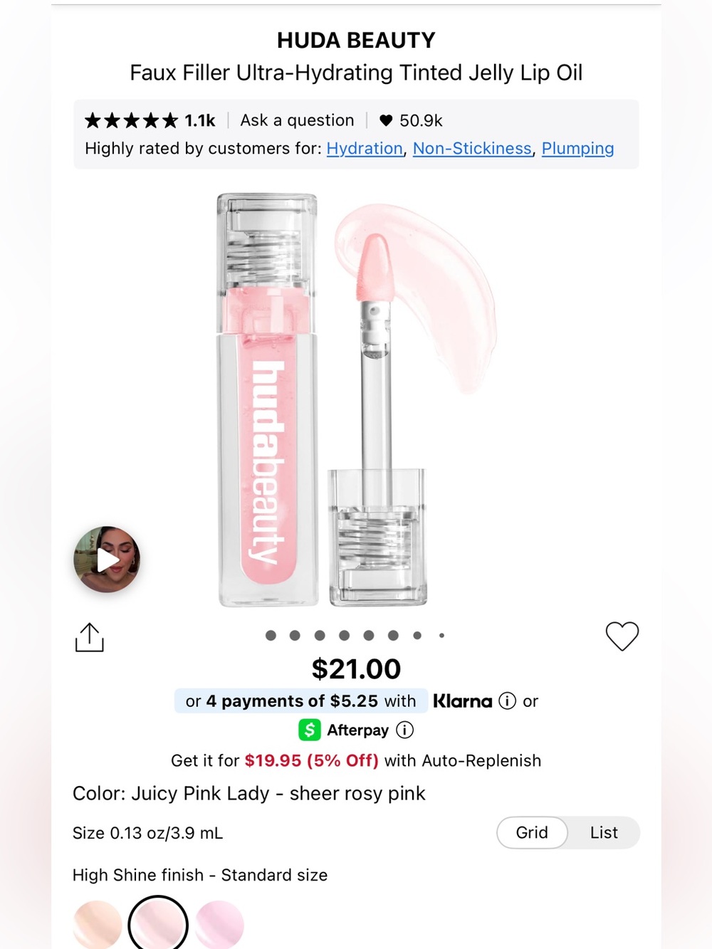 Huda beauty faux filler ultra-hydrating tinted jelly lip oil! New in box!